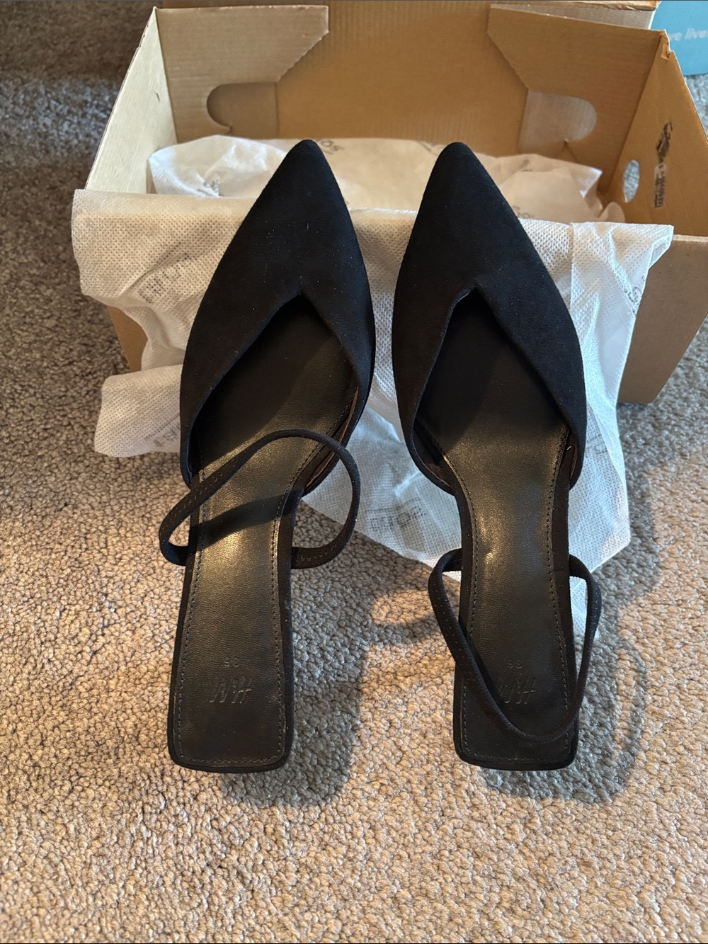 Black Suede Kitten Heel Slingbacks